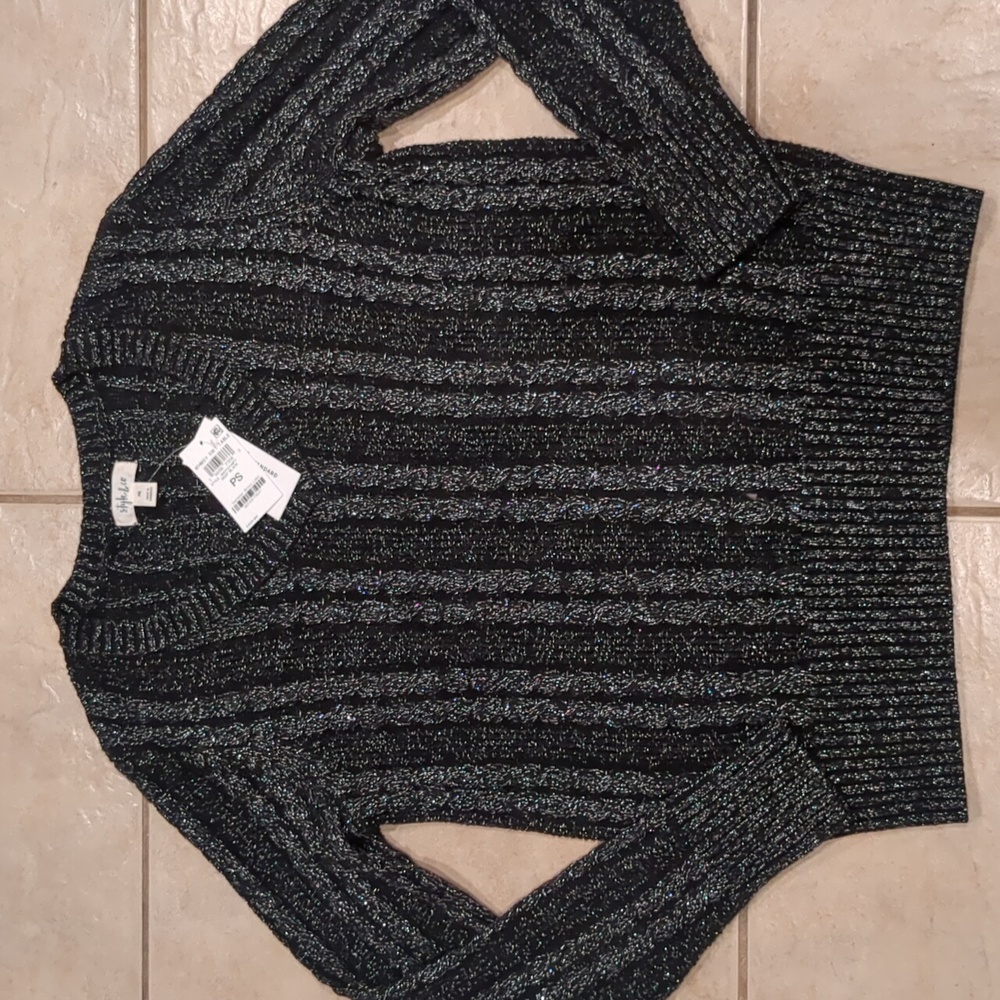 Style & Co. Shine Black Metallic V-Neck Sweater Size PS NWT